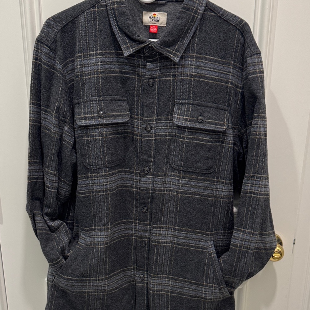 Marine Layer Black and Gray Plaid Button Down Shirt Jacket